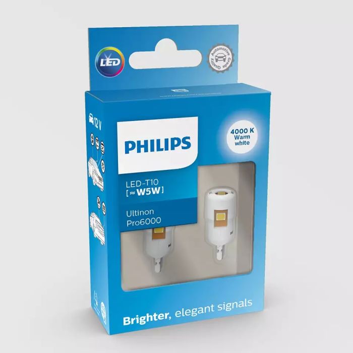 Комплект светодиодных ламп Philips 11961WU60X2 W5W (T10) LED white Ultinon Pro6000 SI 4000 K