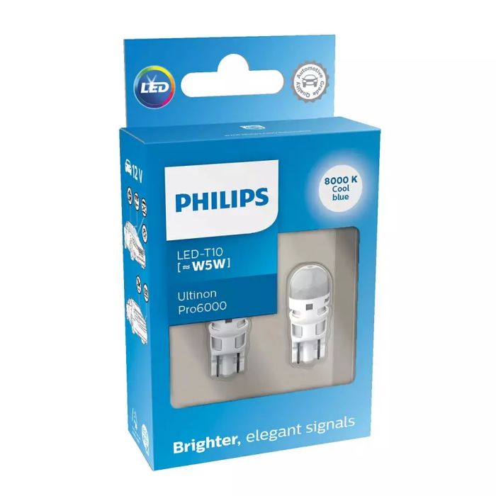 Комплект светодиодных ламп Philips 11961XU60X2 W5W (T10) LED white Ultinon Pro6000 SI 8000 K