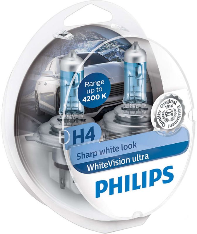 Комплект галогеновых ламп PHILIPS 12342WVUSM H4 60/55W 12V P43t WhiteVision ultra +60%