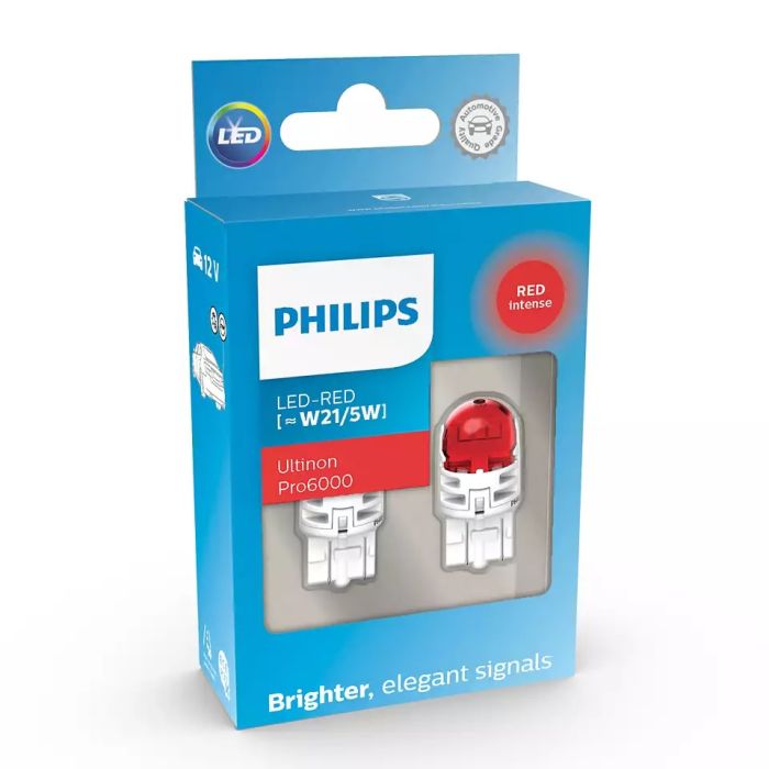Комплект светодиодных ламп Philips 11066RU60X2 W21/5W LED Ultinon Pro6000 SI 12V 2.5/0.5 W3x16q red