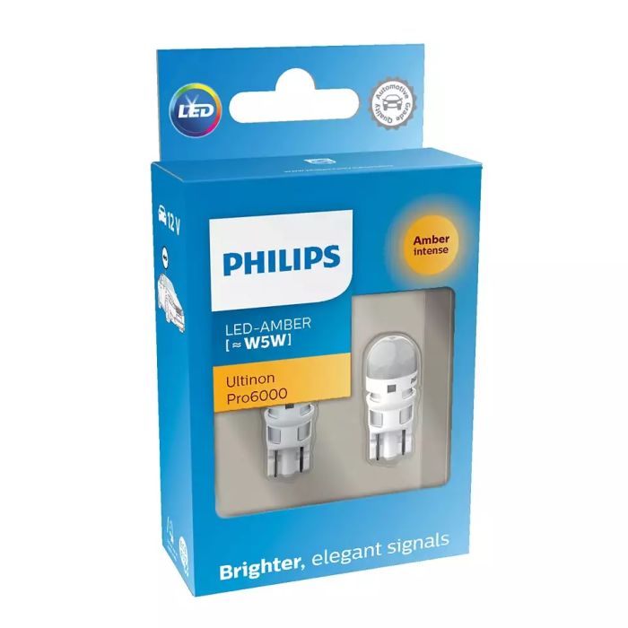 Комплект светодиодных ламп Philips 11961AU60X2 W5W (T10) LED Ultinon Pro6000 SI amber