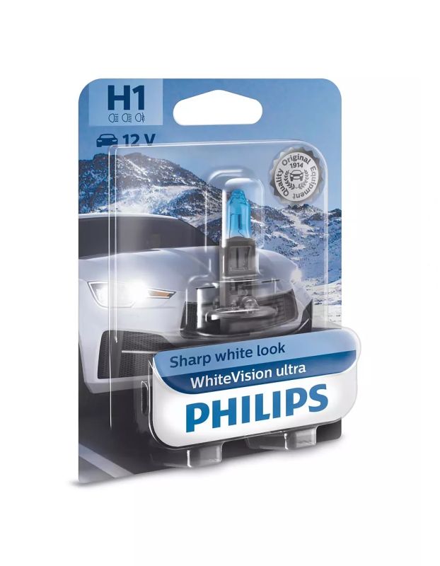 Галогеновая лампа Philips 12258WVUB1 H1 12V 55W P14,5s WhiteVision Ultra +60% (3700K)