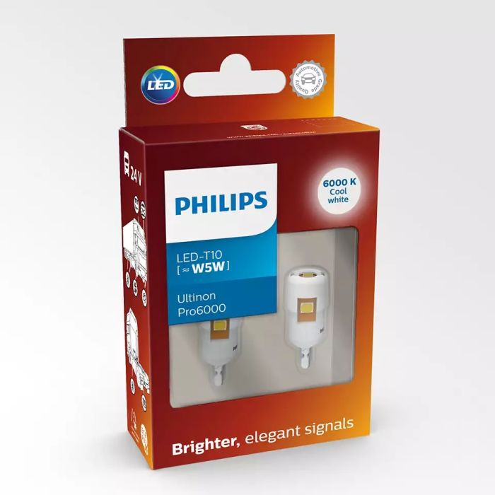 Комплект светодиодных ламп Philips 24961CU60X2 W5W LED Ultinon Pro6000 24V W2,1x9,5d white 