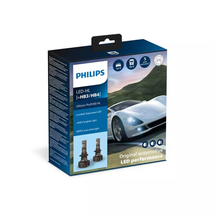 Комплект светодиодных ламп PHILIPS HB3/HB4 11005U91X2 LED Ultinon Pro9100 +350% 12/24V