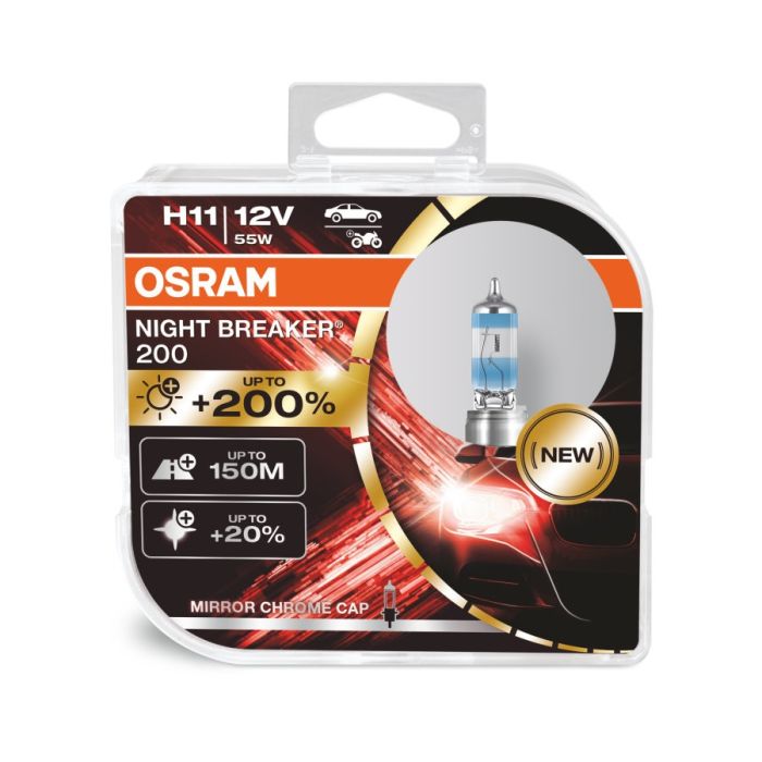 Комплект галогеновых ламп Osram 64211NB200-HCB H11 12V 55W PGJ19-2 Night Breaker Laser +200% 2шт/комп