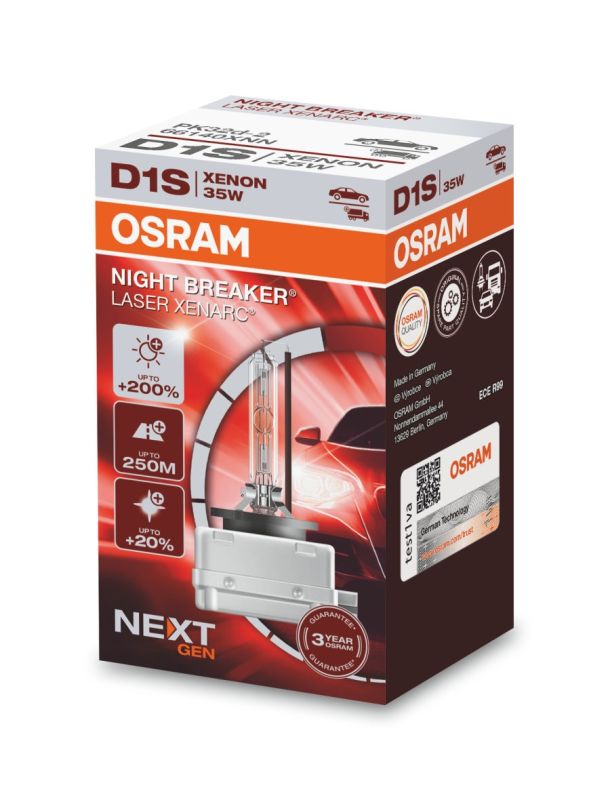 Ксеноновая лампа OSRAM 66140XNN Night Breaker Laser +200% D1S 85V 35W P32d-2 XENARC