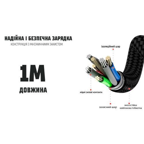 Кабель магнітний шарнірний VOIN USB - Micro USB 3А, 1m, black (швидка зарядка / передача даних) (VC-6601M BK)