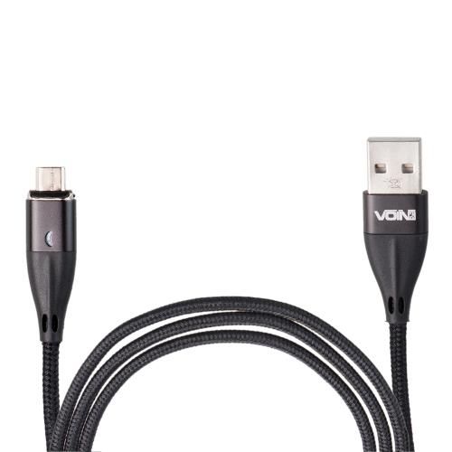 Кабель магнітний VOIN USB - Micro USB 3А, 1m, black (швидка зарядка / передача даних) (VC-6101M BK)