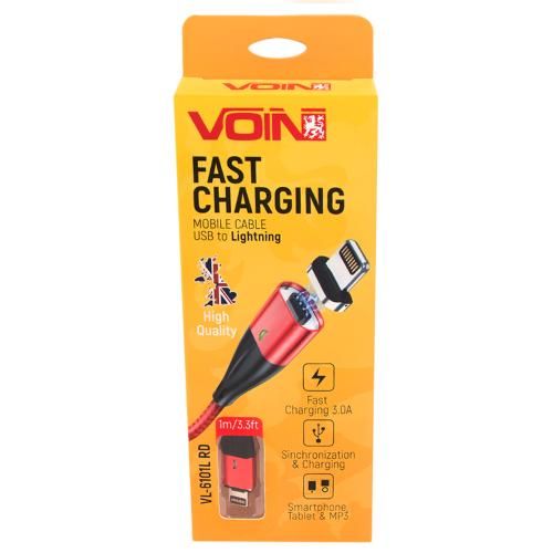 Кабель магнітний VOIN USB - Lightning 3А, 1m, red (швидка зарядка / передача даних) (VL-6101L RD)