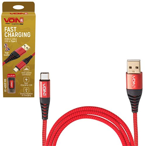 Кабель VOIN CC-4202C RD USB - Type C 3А, 2m, red (швидка зарядка/передача даних) (CC-4202C RD)