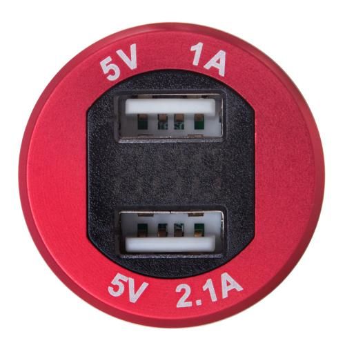 Автомобільний зарядний пристрій 2 USB 12-24V урізне в планку + вольтметр метал. (54397 USB-12-24V 3.1A RED)