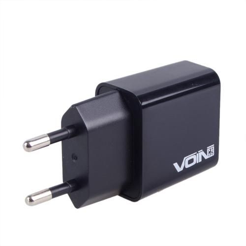 Мережевий зарядний пристрій VOIN 28W, 2 USB, QC3.0 (Port 1-5V*3A/9V*2A/12V*1.5A. Port 2-5V2A) (LC-24428 BK)