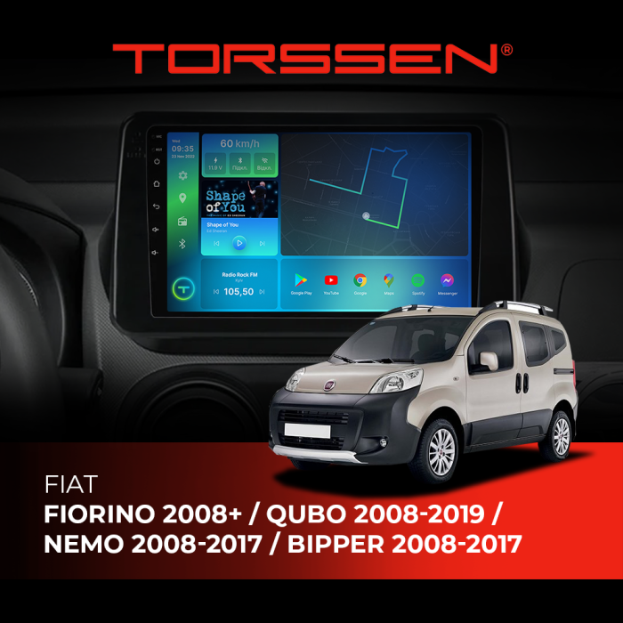 Штатная магнитола Torssen Fiat Fiorino 08+ /Qubo 08-19 /Citroen Nemo 08-17 /Peugeot Bipper 08-17 F10116