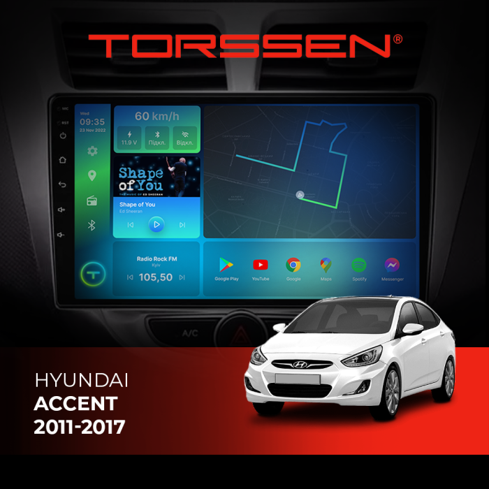 Штатна магнітола TORSSEN Hyundai Accent 2011-2017 F9116