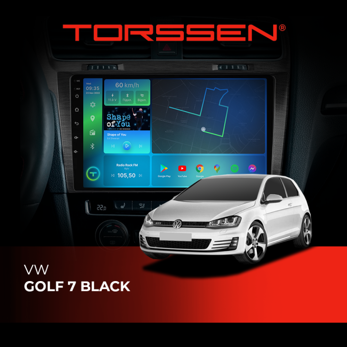 Штатна магнітола TORSSEN Golf 7 black F10116