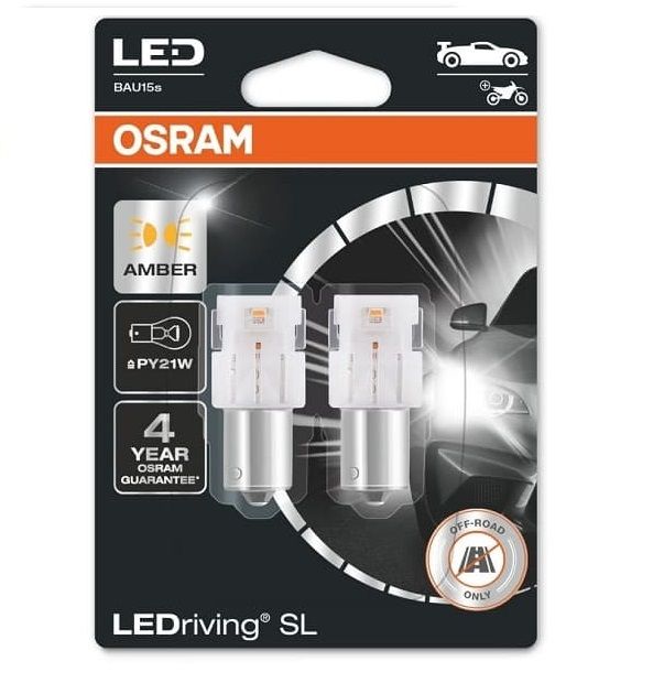 Комплект светодиодных ламп OSRAM 7507DYP-02B PY21W 12V BAU15s Amber 2pcs. blister