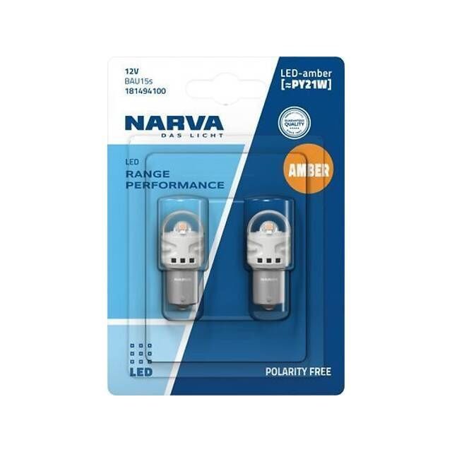 Комплект світлодіодних ламп Narva 18149B2 PY21W LED Range Performance 12V BAU15s AMBER (2 шт)