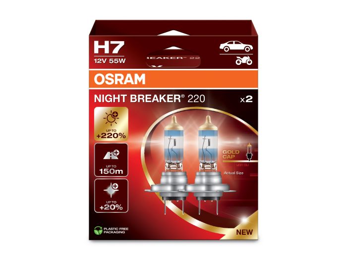 Комплект галогенових ламп Osram 64210NB220-2HB H7 Night Breaker +220% 55W 12V PX26d (2 шт)