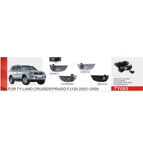 Фари дод. модель Toyota Prado FJ120 2003-09/TY-085E/H3-12V55W+LED-2W/FOG+DRL/ел.проводка (TY-085E-W 2в1 Сhromе)