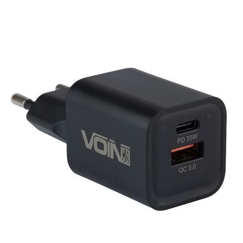 Мережевий зарядний пристрій VOIN 35W, 1 USB, QC3.0 18W + 1 PD 35W (LC-36525)