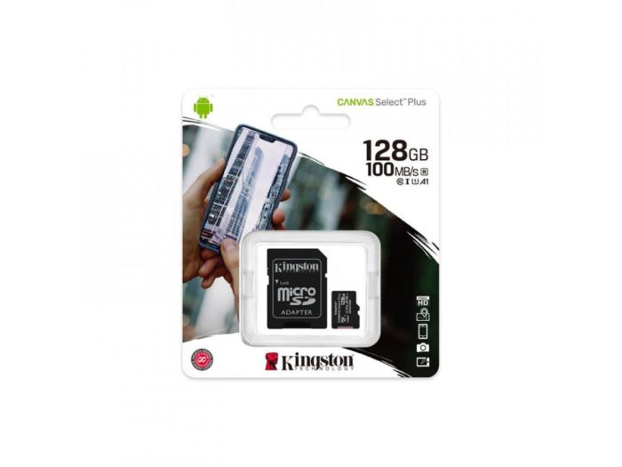 Карта пам'яті KINGSTON CANVAS SELECT PLUS 128GB CLASS 10 А1 (R-100MB/S) (ADAPTER SD)