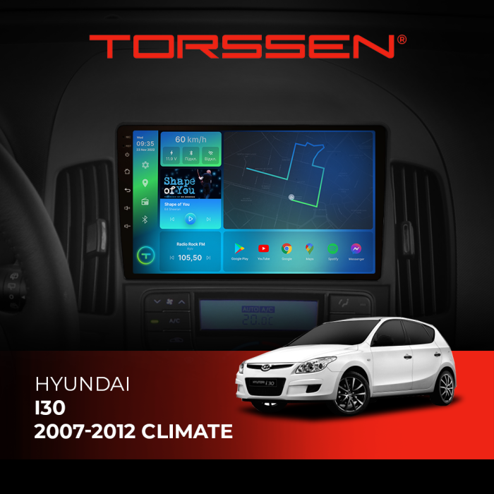 Штатна магнітола Torssen Hyundai i30 2007-2012 climate F9116