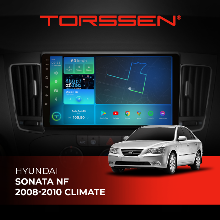 Штатна магнітола Torssen Hyundai Sonata NF 08-10 climate F9116