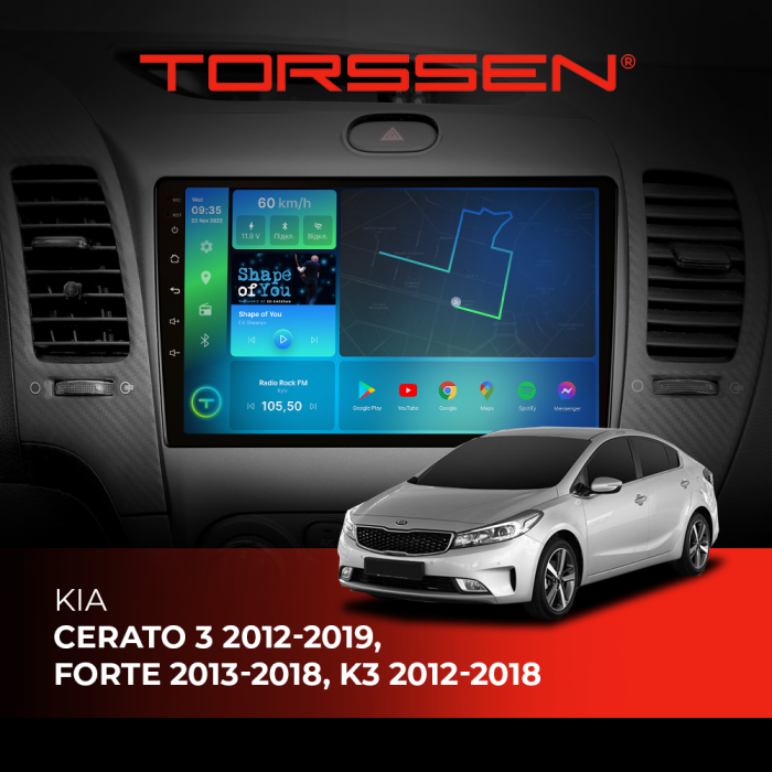 Штатна магнітола Torssen Kia Cerato 3 12-19, Forte 13-18, K3 12-18 F9116