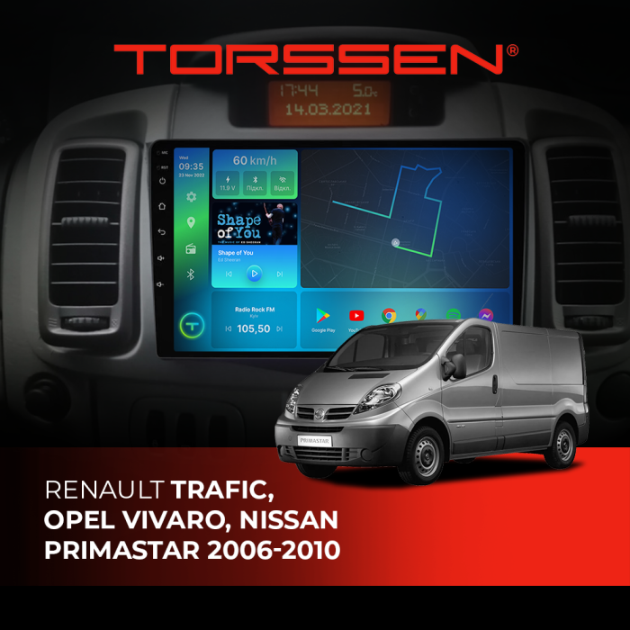 Штатная магнитола Torssen Renault Trafic, Opel Vivaro, Nissan Primastar 06-10 F10116