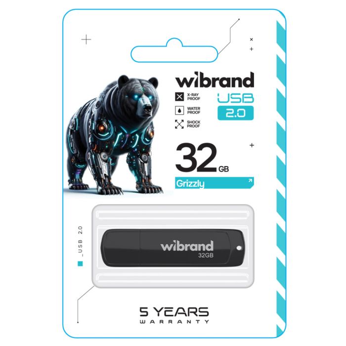 Флеш накопичувач WIBRAND USB 2.0 GRIZZLY 32GB BLACK